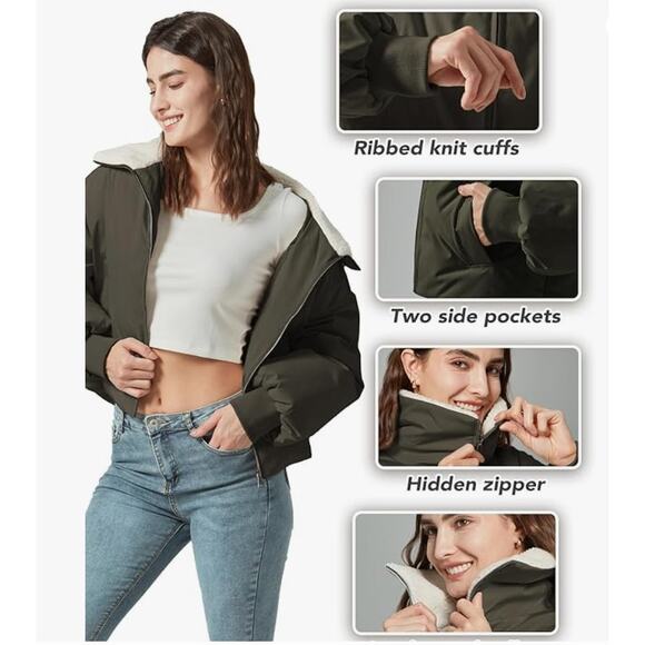 Women's Winter Down Puffer Jacket Cropped SIZE MEDIUM - Picture 4 of 5